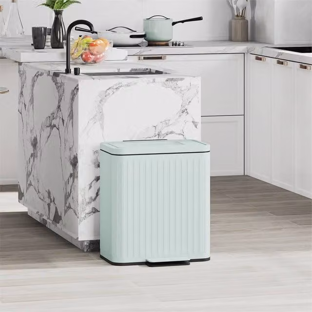 EONLION Green Double Pedal Kitchen Bin with 2 x 20L Capacity, W: 100 cm, H: 85 cm, D: 40 cm