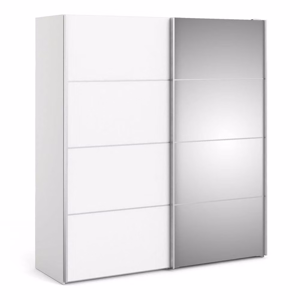 Wyld Haus Bordeaux White Sliding Wardrobe with Full Length Mirror and Internal Shelves, Height: 180 cm – 3