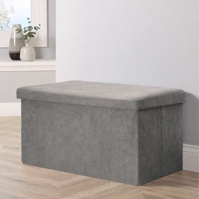 Home Source Rectangular Corduroy Folding Ottoman in Grey