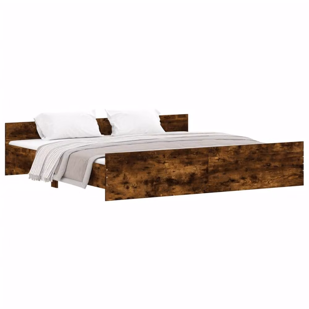 Berkfield Home Bed Frame with Headboard and Footboard in Smoked Oak Brown, W/D/H: 200 x 200 cm – 2