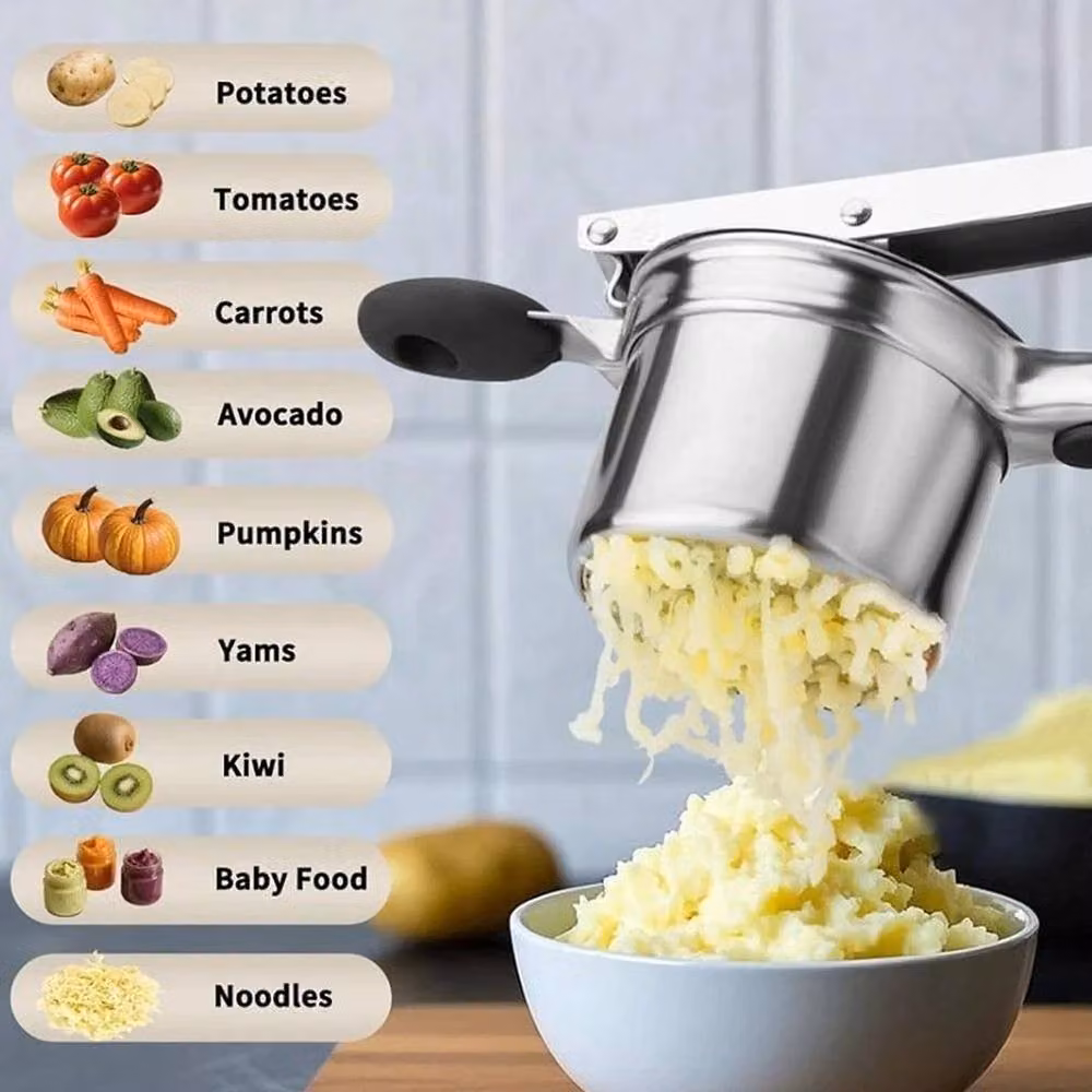 PAWNORA Silver Stainless Steel Potato Ricer and Puree Masher with Non-Slip Silicone Base – 2