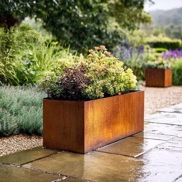 Nicoman Corten Steel Trough Planter in Bronze, W/D/H: 80 x 30 x 40 cm