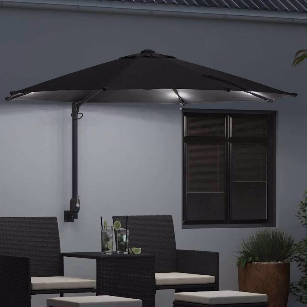 Berkfield Home Wall-mounted Garden Parasol with LEDs in Black, Diameter: 248 cm – 3
