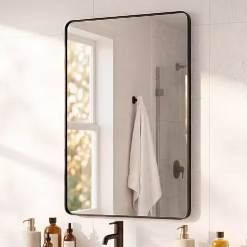 Yezi Modern Rectangular Wall Mounted Bathroom Mirror with Black Metal Frame, W: 50 cm, H: 75 cm
