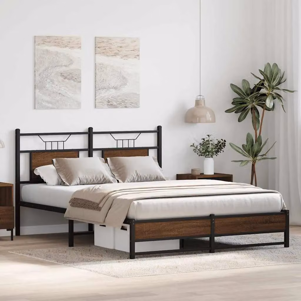Berkfield Home Bed Frame in Brown Oak with Drawers, W/D/H: 140 x 190 cm – 3
