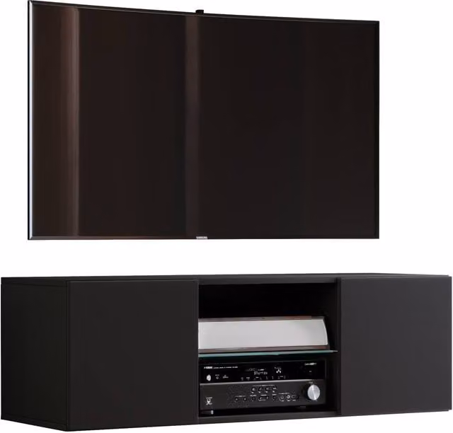 VCM Jusa Modern Wood TV Lowboard in Black, W/D/H: 115 x 40 x 36 cm