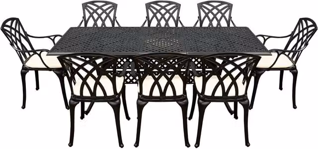 Signature Homes Gardens Chirk 8 Seater Dining Set with Black Rectangular Extendable Powder Coated Aluminium Table