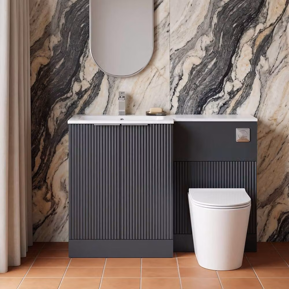 Balterley Tixall 2 Door Vanity WC Unit with Stone Basin, Dark Grey, W: 110 cm – 3