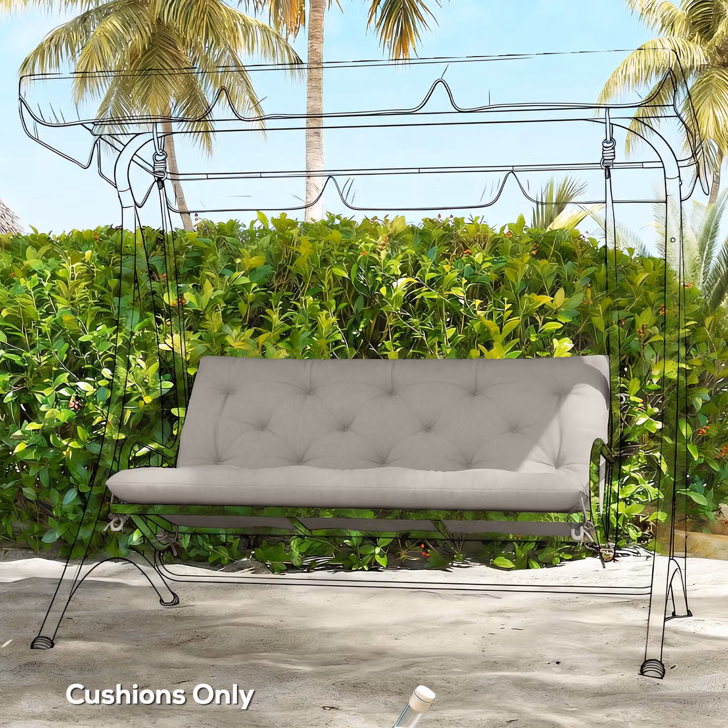 Outsunny 2 Seater Garden Bench and Swing Chair Cushion with Ties, Water Repellent Polyester, W: 110 cm, D: 120 cm – 5