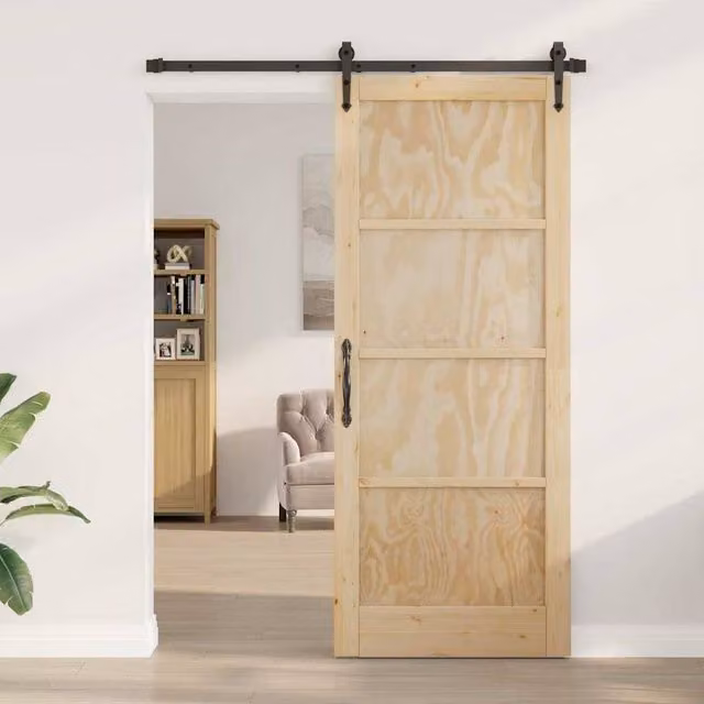 Berkfield Home Orkdal Solid Wood Pine Sliding Door with Hardware Set in Beige – 1