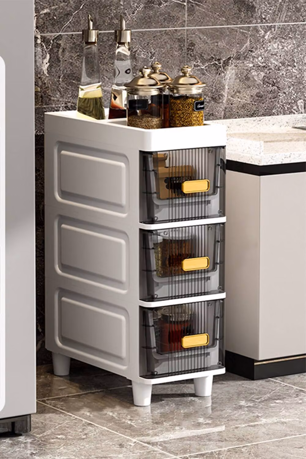 Living and Home 4 Tier Freestanding Plastic Storage Cabinet with Drawers in Grey – 5