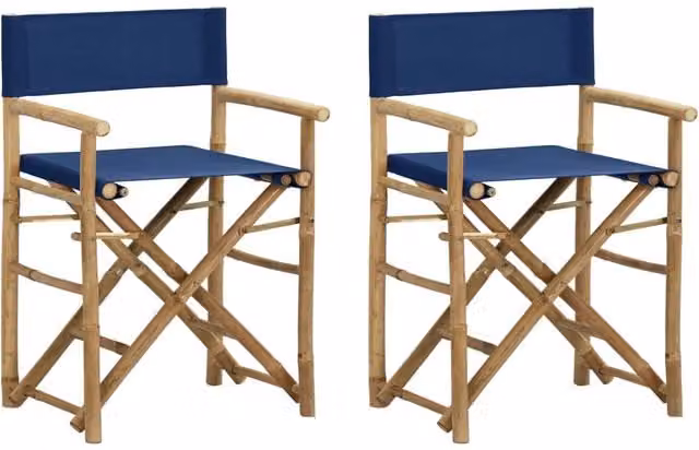 Berkfield Home Set of 2 Blue Bamboo and Fabric Folding Director's Chairs – 1