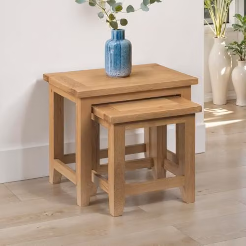 Julian Bowen Astoria Waxed Oak Nest of 2 Tables, Brown – 2