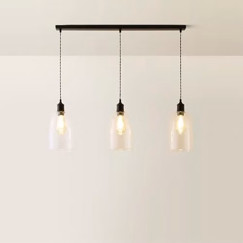 ValueLights Kira Glass Cloche Dome 3 Drop Bar Matte Black Diner Ceiling Pendant Light