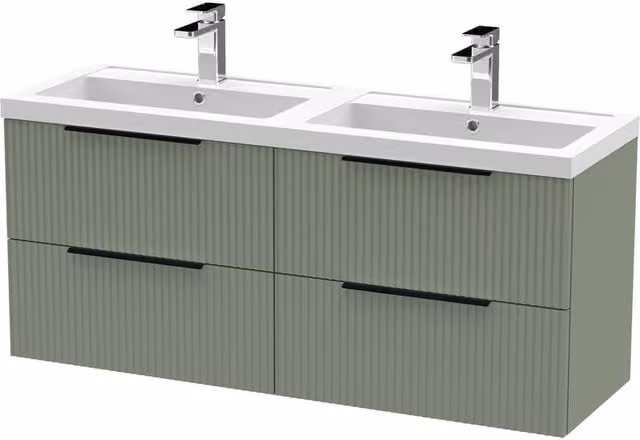 Balterley Fluted Front Wall Hung 4 Drawer Vanity Basin Unit, Satin Green, W: 120 cm