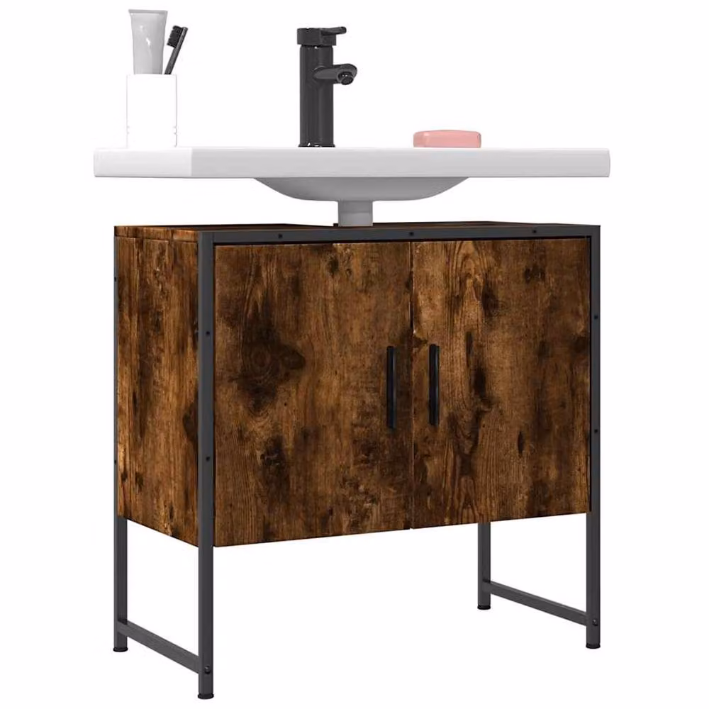 Berkfield Home Smoked Oak Bathroom Sink Cabinet in Brown, W/D/H: 60 x 33 x 60 cm – 2