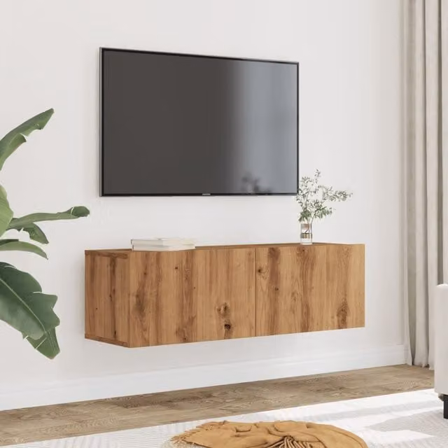Berkfield Home Artisan Oak Wall-mounted TV Cabinets, 2 Pieces, Brown, W/D/H: 100 x 30 x 30 cm