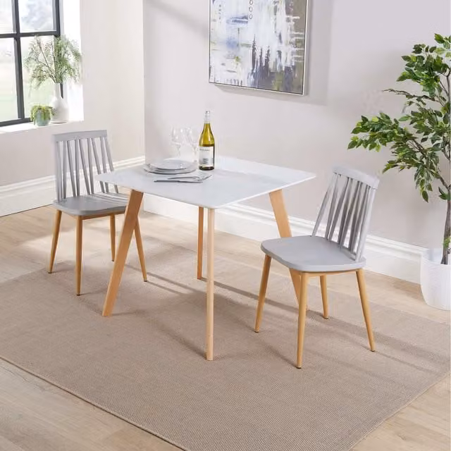 Home Source Trinity Square Dining Set with Table and 2 Lucy Chairs in Grey and White