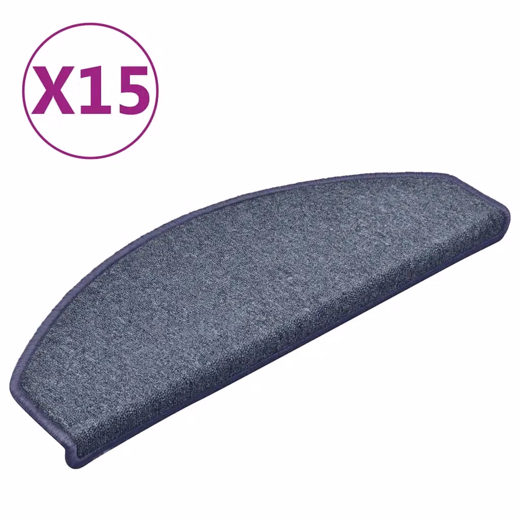 Berkfield Home Self-Adhesive Carpet Stair Treads, 15 Pieces, Dark Grey and Blue, W: 65 cm, D: 24 cm, H: 4 cm – 2