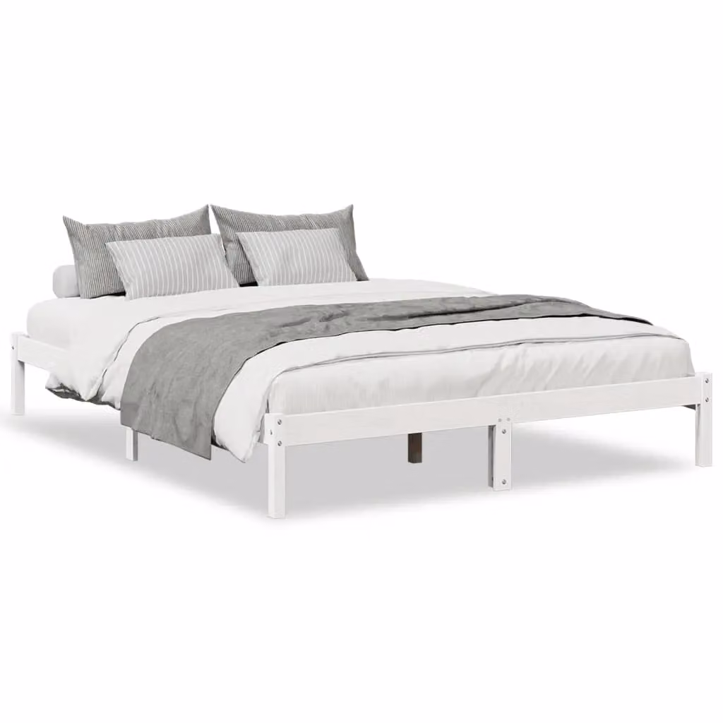 Berkfield Home Extra Long Solid Wood Pine Bed Frame, White, W: 160 cm, D: 220 cm – 2