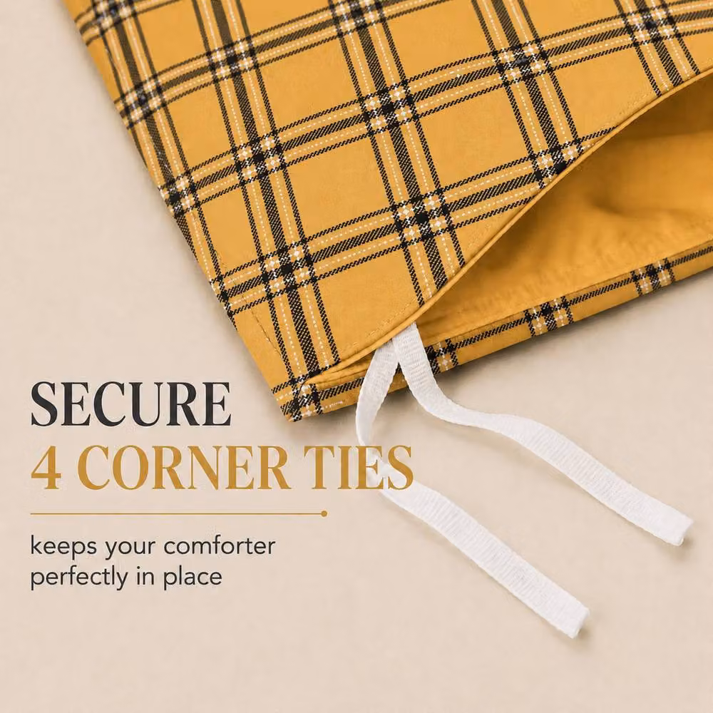 Lazzaro Home Honey Checkered Duvet Cover Set in Yellow, King Size, Brushed Microfibre – 6