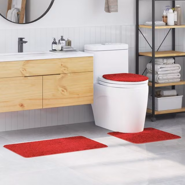 Berkfield Home 3 Piece Red Non-Slip Polyester Bath Mat Set