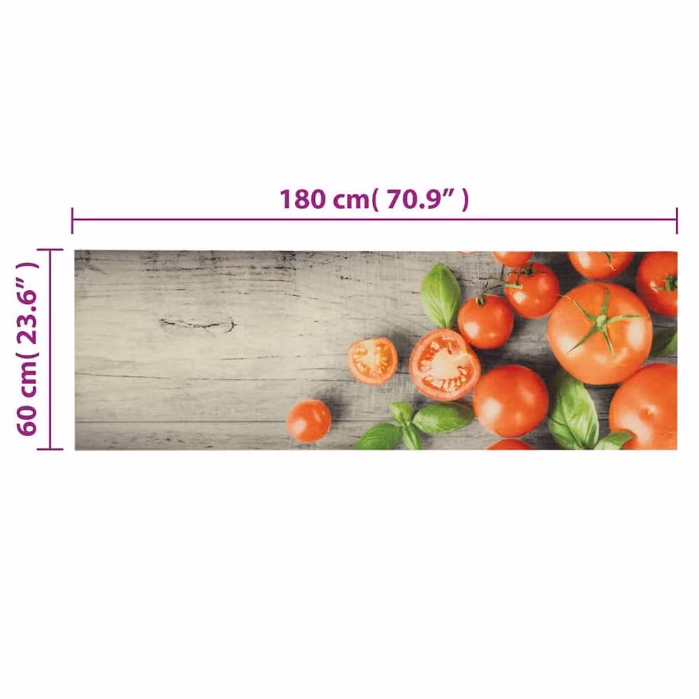 Berkfield Home Tomatoes Washable Velvet Kitchen Rug, Grey and Multicolour, W: 60 cm, L: 180 cm