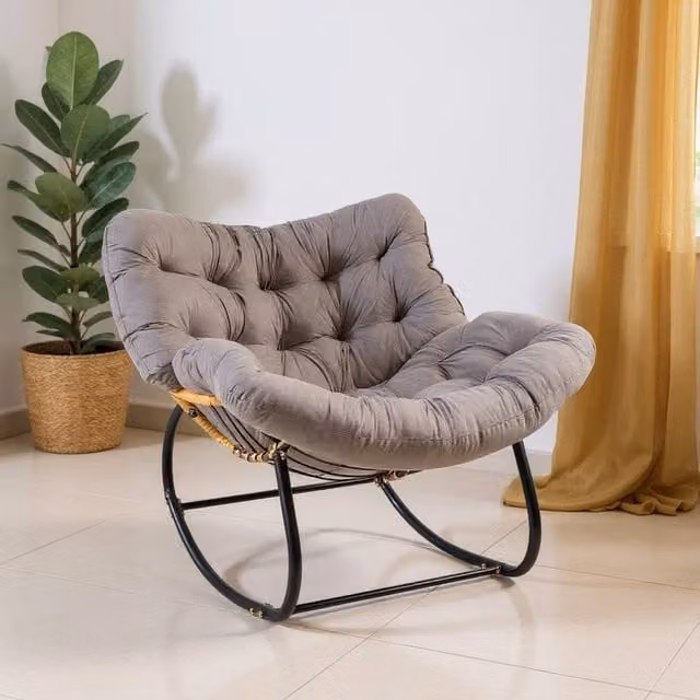 KORVIXA Dark Grey Rattan Wicker Egg Chair with Cushioned Seat