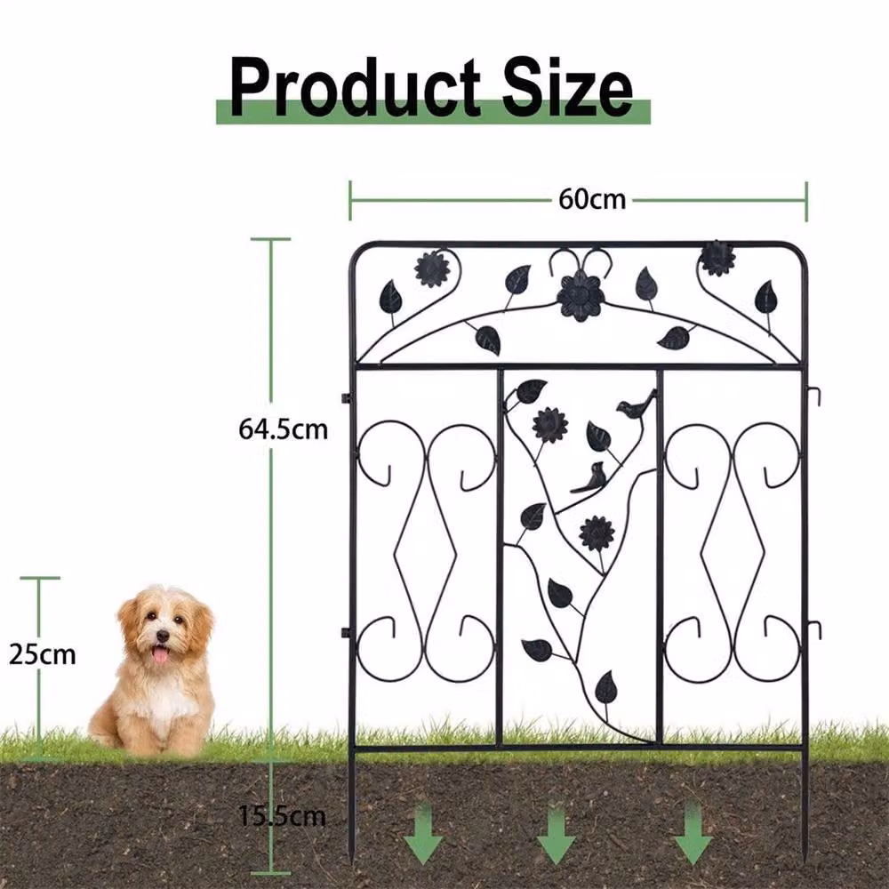 PAWNORA Black Powder-Coated Metal Garden Fence, 5-Panel Decorative Steel Animal Barrier, H: 100 cm, W: 15 cm – 2