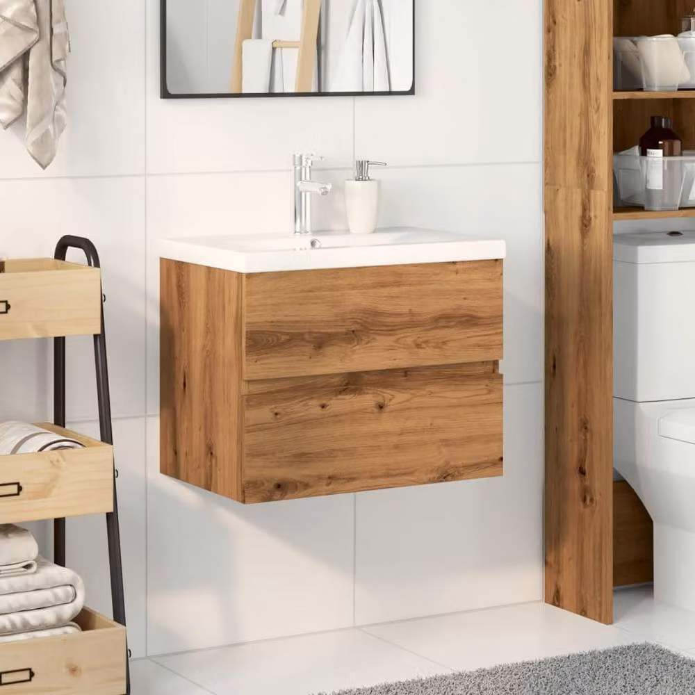 Berkfield Home Sink Cabinet with Built-in Basin in Artisan Oak Brown, W: 61 cm, D: 39.5 cm, H: 49 cm – 2