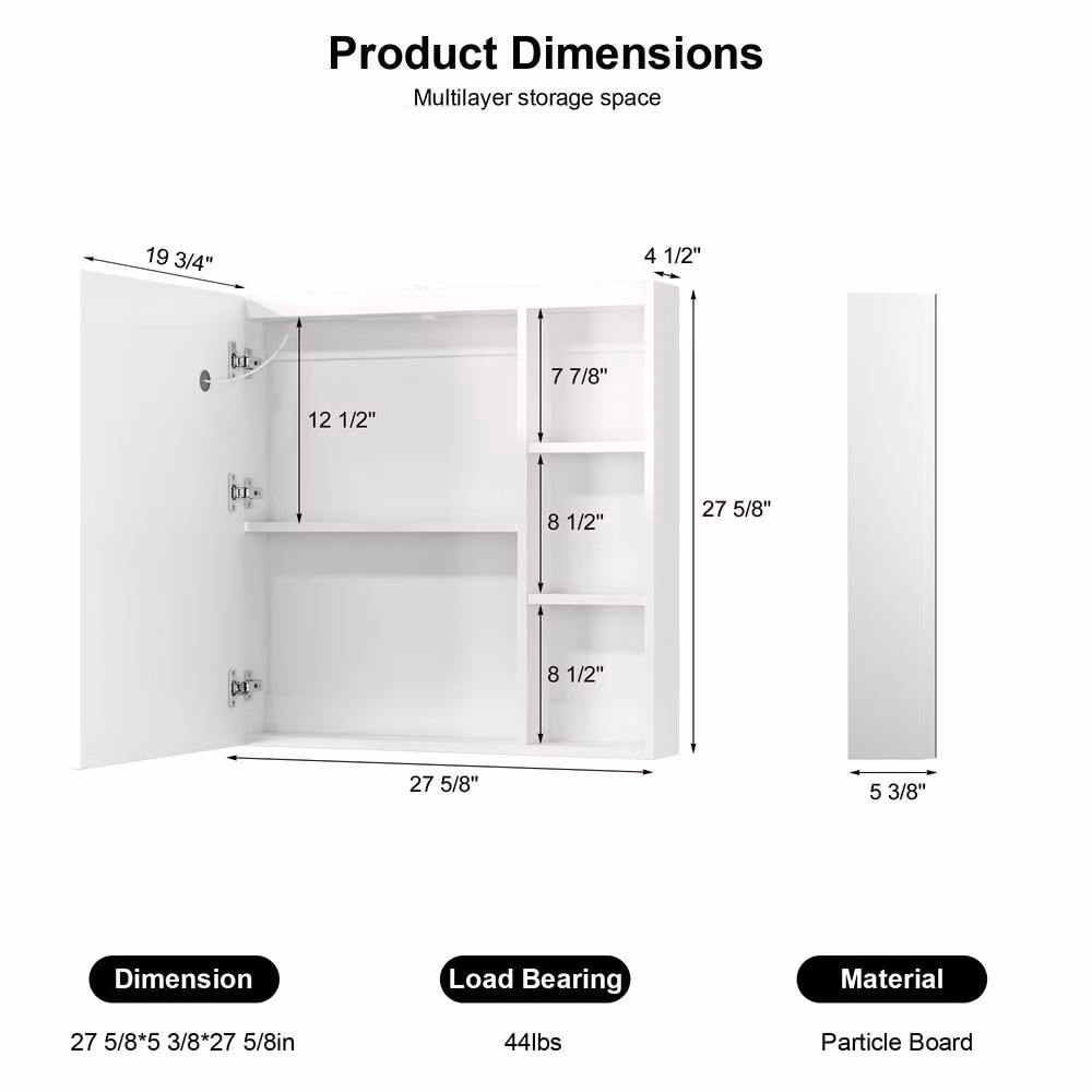 KEEPREAPER White Mirrored Bathroom Cabinet with 3-Colour LED Lighting, Shaver Socket, Demister and Open Shelf, W/H: 70 x 70 cm – 4