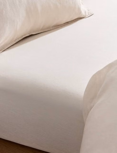 M&S Pure Linen Deep Fitted Sheet in Natural Beige, 180 x 200 cm