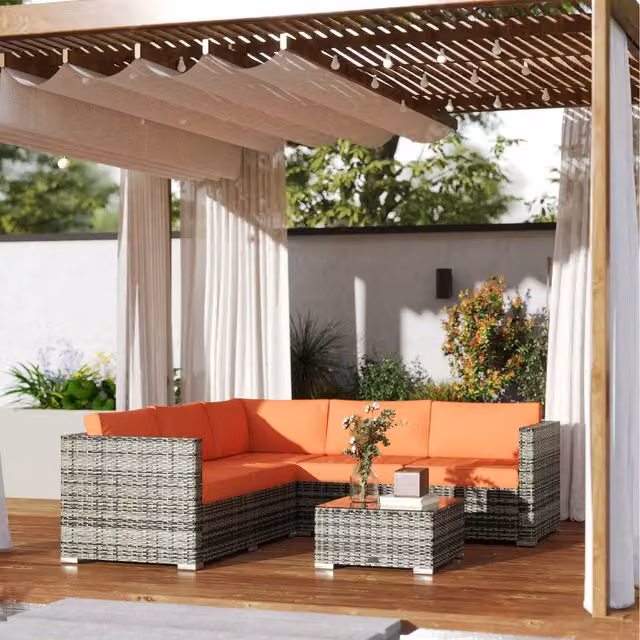 Outsunny 4 Piece Rattan Garden Furniture Set with Corner Sofa, Loveseat and Coffee Table in Orange
