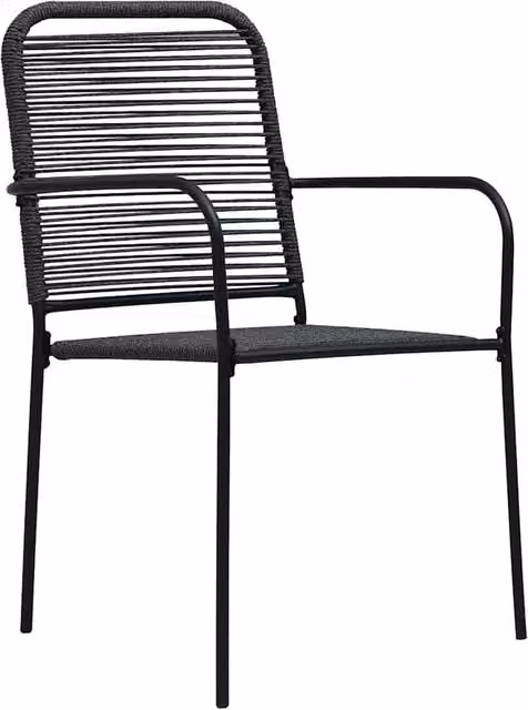 Berkfield Home Set of 4 Minimalist Garden Chairs in Black Cotton Rope and Matt Steel
