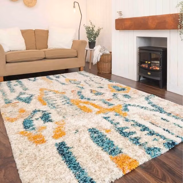 The Rug House Multicolour Moroccan Shaggy Living Area Rug, W: 150 cm, D: 80 cm