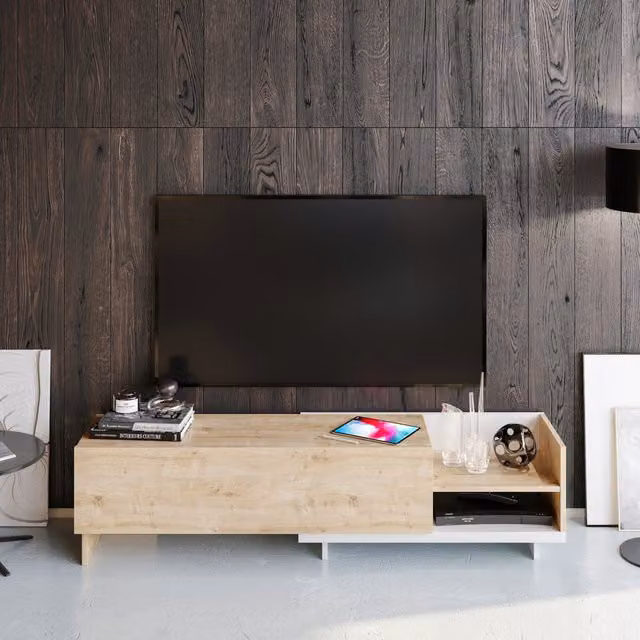 Decorotika Parion Modern TV Cabinet in White and Oak Wood