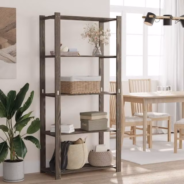 Berkfield Home 5-Tier Grey Solid Pine Wood Storage Rack, W/D/H: 80 x 38 x 170 cm