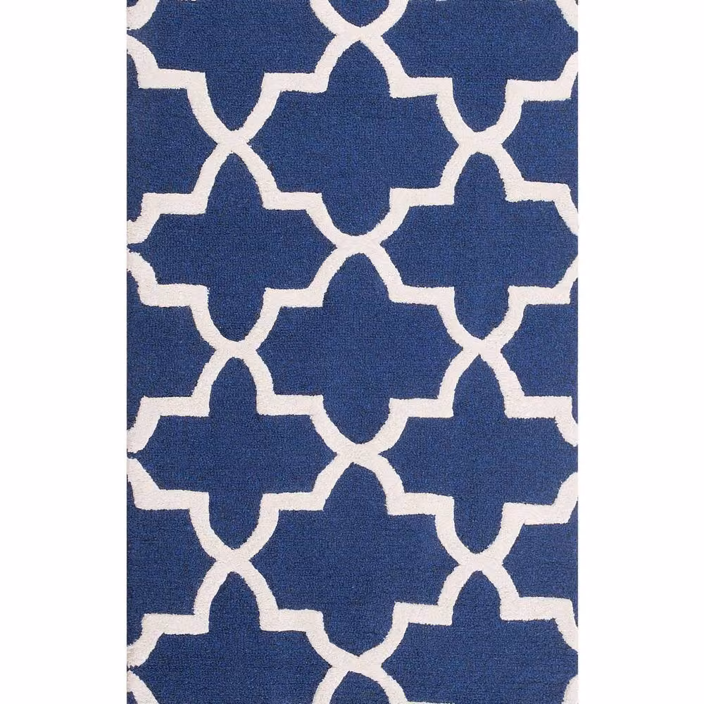Wyld and Coco Blue and Beige Hand-Tufted Wool and Cotton Moroccan Geometric Area Rug, W: 80 cm, L: 150 cm – 2