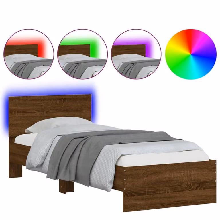 Berkfield Home Modern Bed Frame with Under-Bed LED Lighting in Brown Oak, W/D/H: 80 x 190 x 70 cm