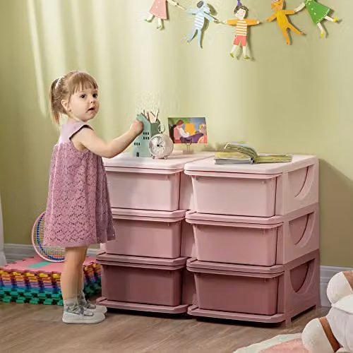 HOMCOM Pink 3 Tier Plastic Kids Toy Storage Organiser Tower – 2