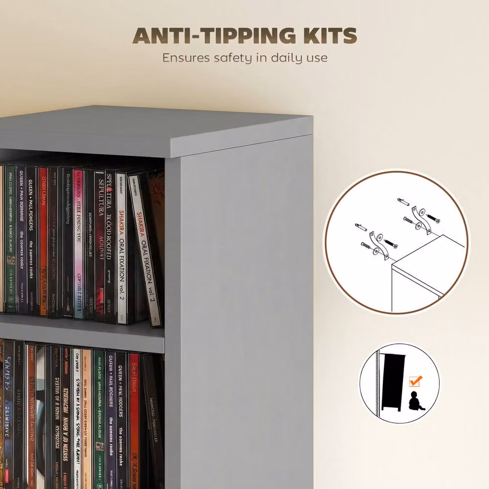 STILVORA Set of 2 Grey CD Storage Units with Adjustable Shelves – 5