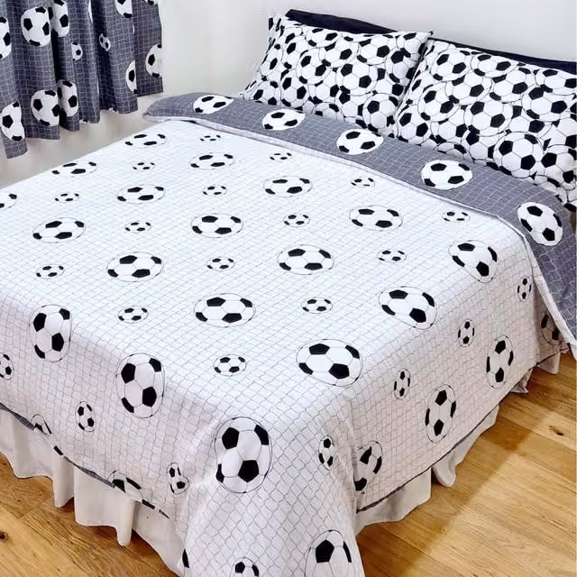 My Home Reversible Graphic Childrens Football Duvet Cover Set, White and Grey, W: 180 cm, H: 200 cm