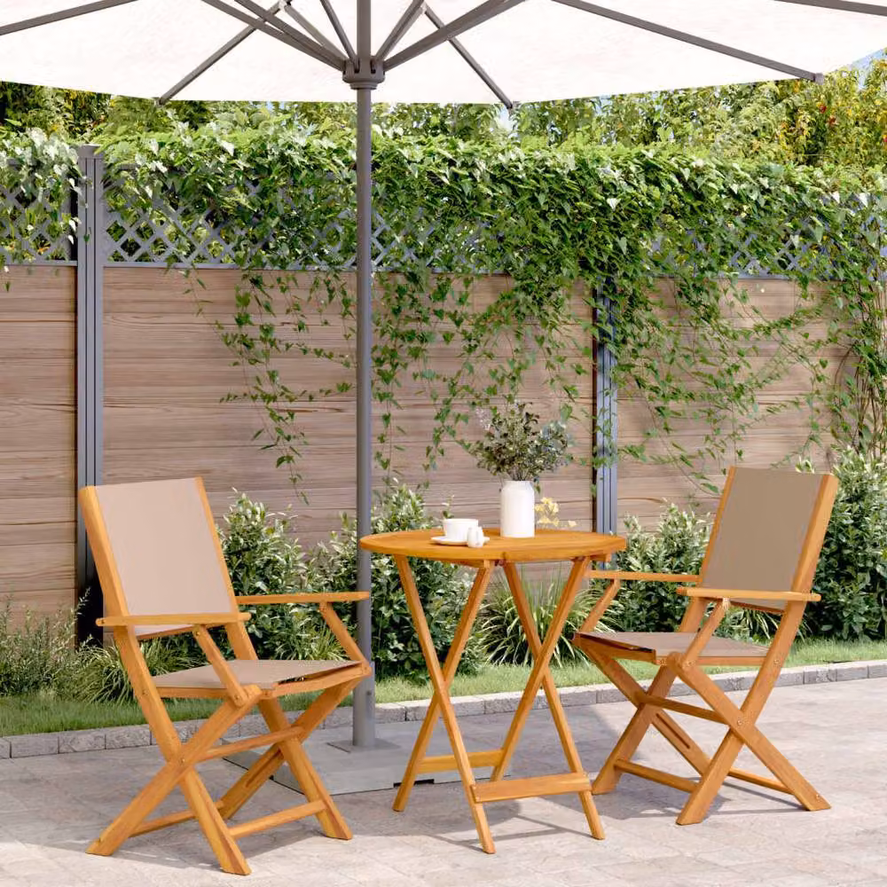 Berkfield Home Beautiful 3 Piece Bistro Set in Taupe Fabric and Oiled Acacia Wood – 2