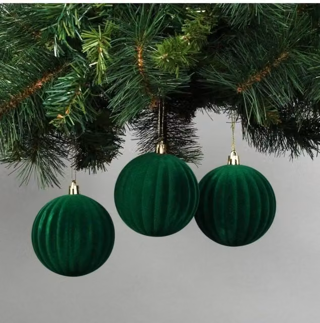 KDMD Set of 6 Green Velvet Watermelon Christmas Baubles, Diameter: 8 cm – 1