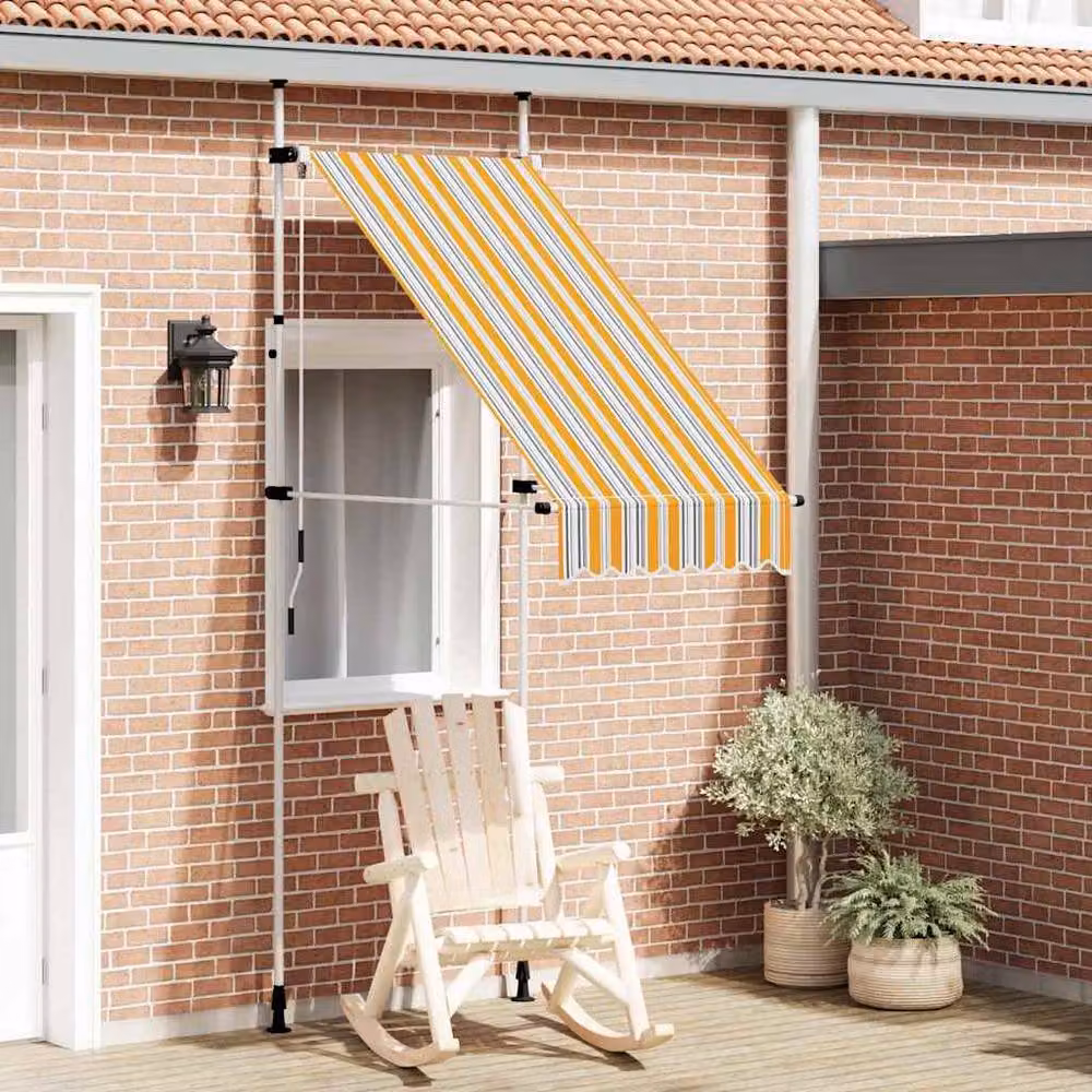 Berkfield Home Manual Retractable Awning in Yellow and Blue Stripes, W/D/H: 100 x 120 x 100 cm – 2