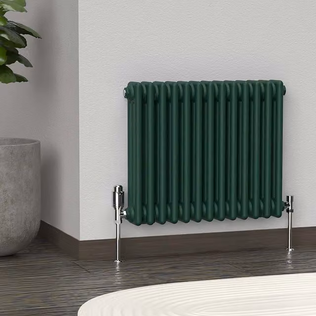 Lux Heat Horizontal 3 Column Steel Radiator in Green, W: 60.5 cm, H: 50 cm