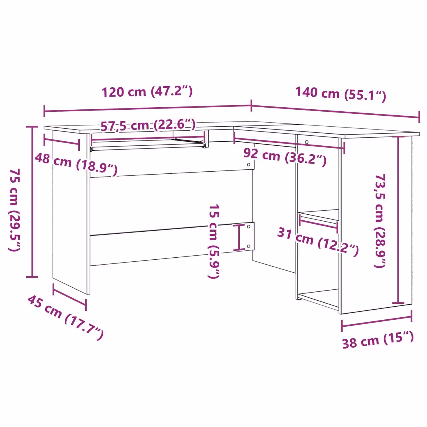 Berkfield Home Black Modern Corner Desk Made from MDF, W/D/H: 120 x 140 x 75 cm – 7