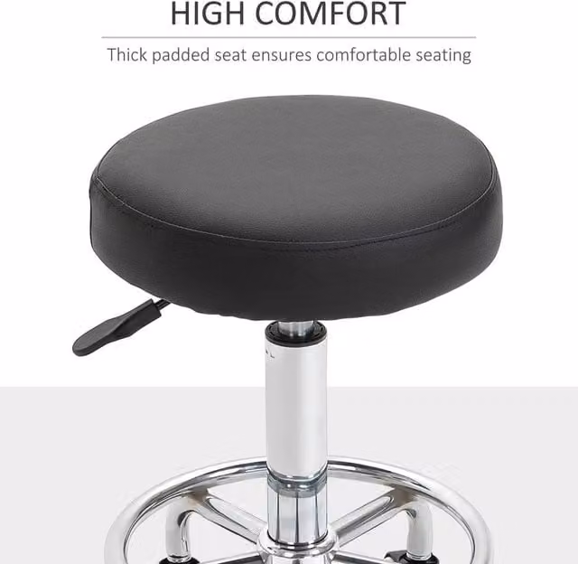 Vinsetto Black Synthetic Leather Professional Beautician Stool with Metal Frame and Castors – 1