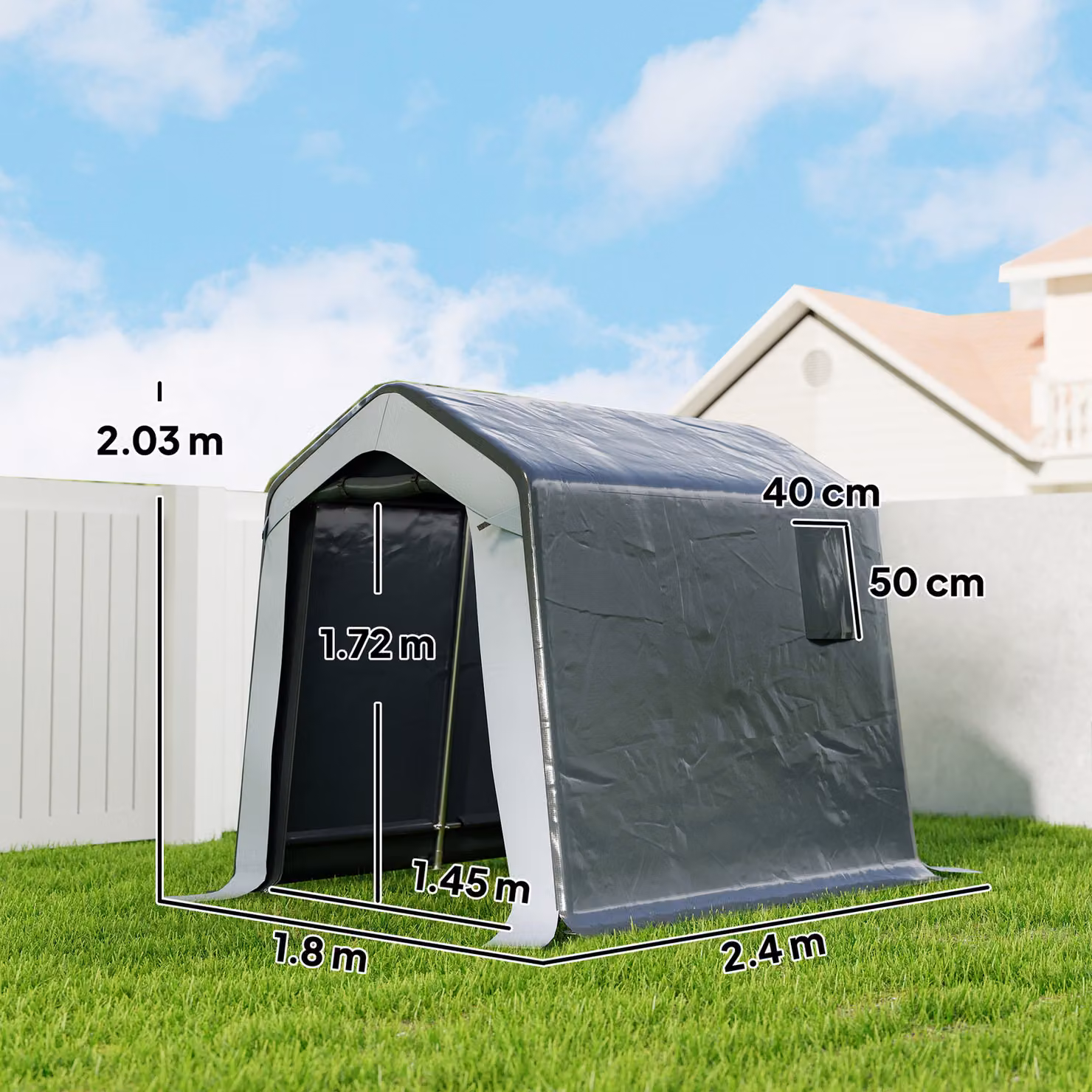 Outsunny Grey Waterproof Garden Storage Shed Tent with Single Door and Side Vent, W/D/H: 240 x 180 x 203 cm – 3