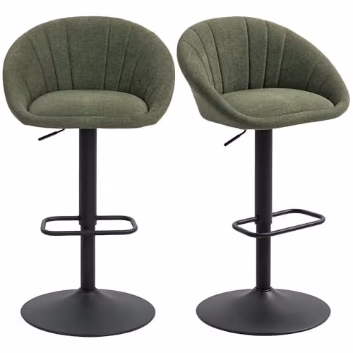 HOMCOM Set of 2 Swivel Bar Stools in Green Fabric with Metal Footrest – 1